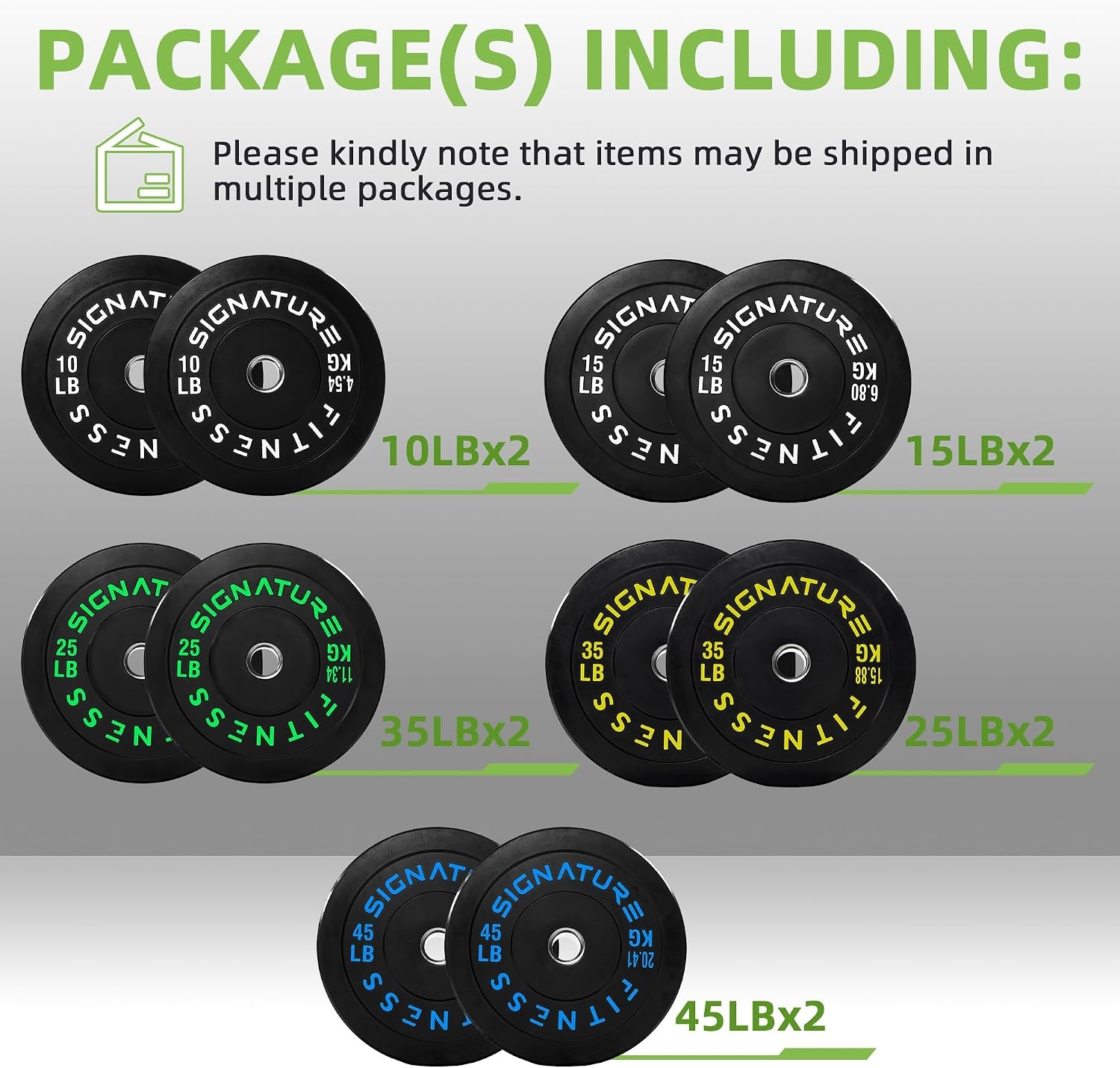 image:imageFitvids 2Inch Olympic Rubber Weight Plates Sets Bumper Plates Set Barbell for Strength Training 160370 Lbs Multiple OptionsColored