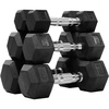 image:imageFitvids Rubber Encased Hex Dumbbell Set Contoured Handle for Muscle Toning Strength Building amp Full Body Workout 60LB 100LB 150LB and 550LB Set60LB Set 51015LB Pairs